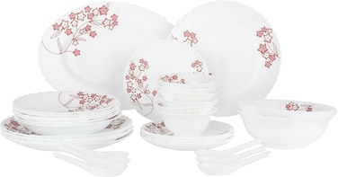Delcasa 33 PCs Opalware Dinner Set, DC2212 Lightweight Chip Resistant Microwave Safe Plates, Dishes, Bowls, Spoons, Service For 6