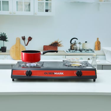 Olsenmark Gas Cooker- OMK2331  2 Cast Iron Burner with Detachable Pan Support  Low Gas Consumption and Efficient Burners  Improved Gas Flow for Efficient Heating  Auto Ignition System, LPG G