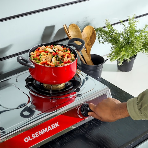 Olsenmark Gas Cooker- OMK2349  Stainless Steel Body, Double Burner Gas Stove with Low Gas Consumption and Improved Gas Flow for Efficient Heating  Auto Ignition System, LPG Gas Stove  Silver