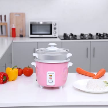 Olsenmark Rice Cooker 0.6L - 3 In 1 - Tempered Glass Lid - Keep Warm Function - Water Level Indicator, 2 Years Warranty
