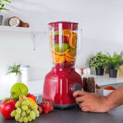 Olsenmark 2-in-1 Blender- OMSB2362  Powerful Motor with 2 Speed Setting and Pulse  Transparent and Unbreakable Jars with Stainless Steel Blade, Grinder Attachment  Perfect for making Smoothi