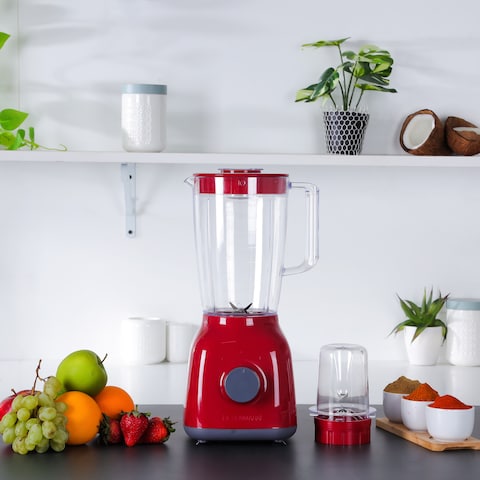 Olsenmark 2-in-1 Blender- OMSB2362  Powerful Motor with 2 Speed Setting and Pulse  Transparent and Unbreakable Jars with Stainless Steel Blade, Grinder Attachment  Perfect for making Smoothi
