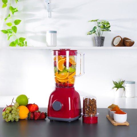 Olsenmark 2-in-1 Blender- OMSB2362  Powerful Motor with 2 Speed Setting and Pulse  Transparent and Unbreakable Jars with Stainless Steel Blade, Grinder Attachment  Perfect for making Smoothi