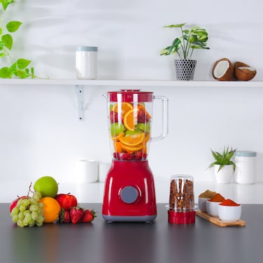 Olsenmark 2-in-1 Blender- OMSB2362  Powerful Motor with 2 Speed Setting and Pulse  Transparent and Unbreakable Jars with Stainless Steel Blade, Grinder Attachment  Perfect for making Smoothi