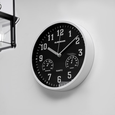 Olsenmark Round Wall Clock- OMWC1777/ Circle Shaped, Wall-Mounted, 2 AA Battery Operated and Durable/ ABS Case and Glass Lens, Minimal Design, Silent Operation, Step Movement/ Ideal for Home