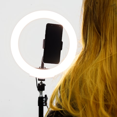 Olsenmark 10&quot; Selfie Ring Light with Tripod Stand- 12 LEDs, Phone Holder, LETSCOM Dimmable Led Beauty Camera Ringlight for Makeup/Photography/YouTube Videos/Vlog/TIK Tok/Live, &amp; More