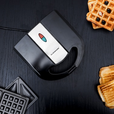 Olsenmark 750W 3 In 1 Multiplate Sandwich Maker - OMSM2428 - Portable Non-Stick Plate Grill, Handle Locking System with Indicator Lights, Overheat Protection, Perfect for Home, Restaurant