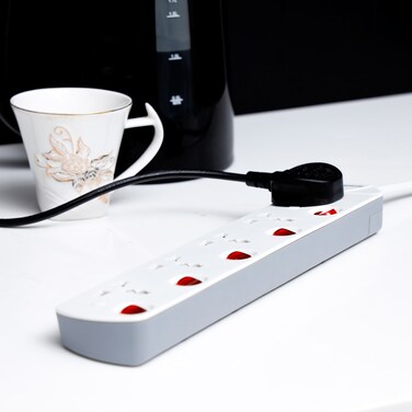 Extension Socket, 5 Way - 2M, Power Extension Socket Cord, Multi Switch Plug Power Cable- High Quality, Shock Proof Design with Universal Socket, 2 Year Warranty
