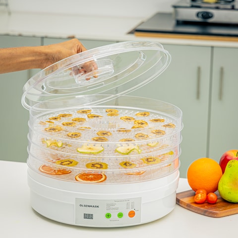 Food Dehydrator, 5pcs Tray, Adjustable Thermostat, OMFD2464, Four Heating Tubes, Dehydrate A Variety of Fruit, Vegetable, Meat or Traditional Herbal Medicinal Materials