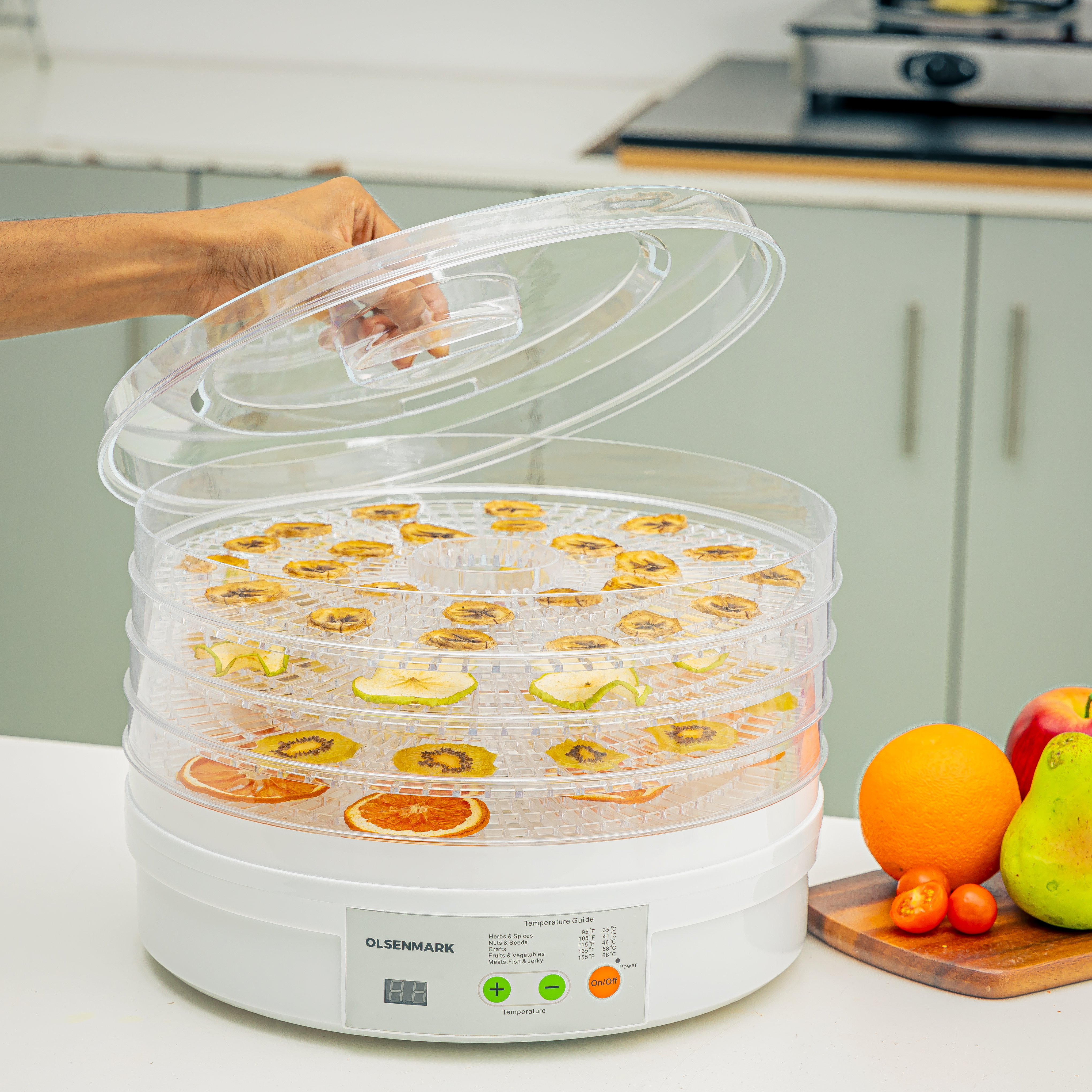 Food Dehydrator, 5pcs Tray, Adjustable Thermostat, OMFD2464, Four Heating Tubes, Dehydrate A Variety of Fruit, Vegetable, Meat or Traditional Herbal Medicinal Materials