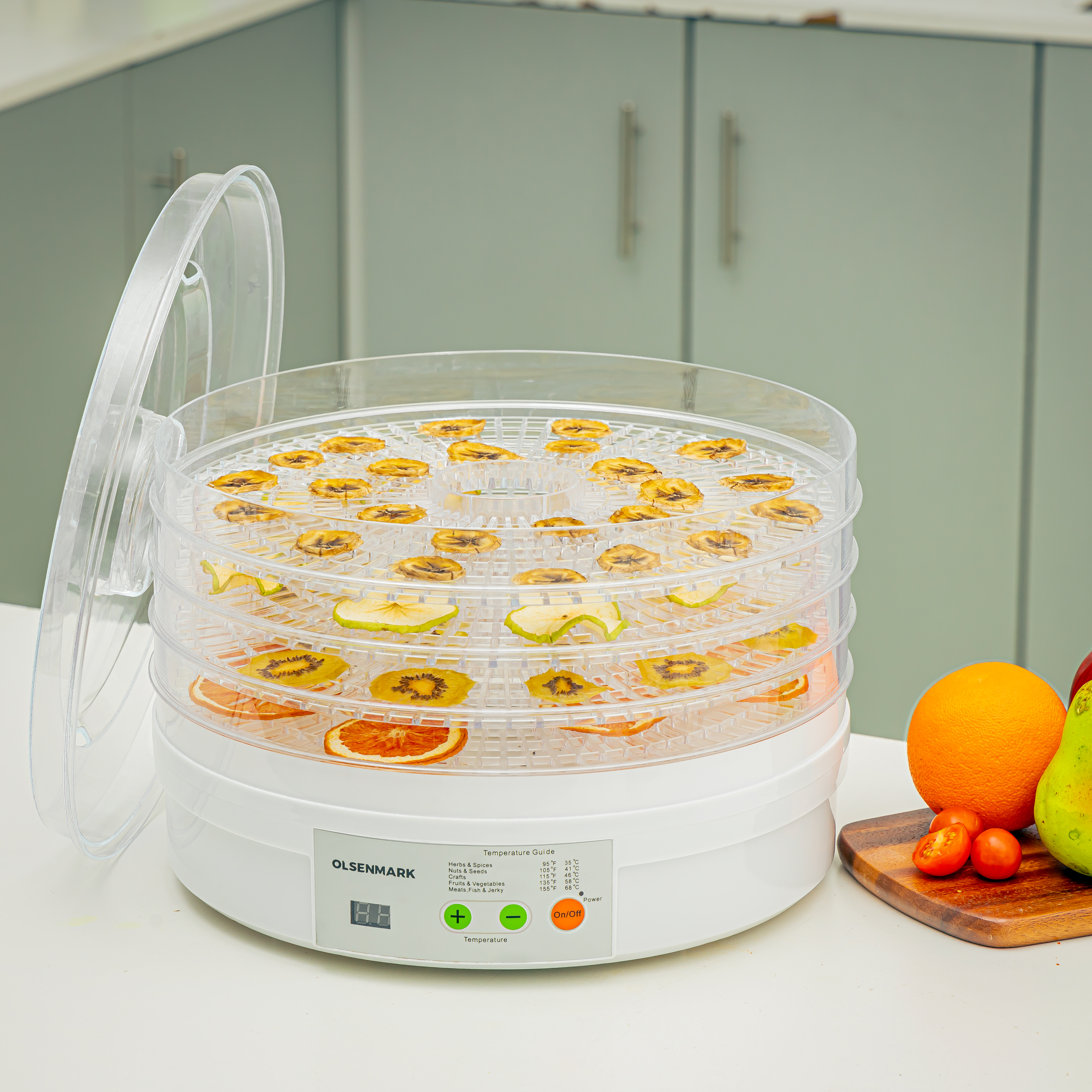 Food Dehydrator, 5pcs Tray, Adjustable Thermostat, OMFD2464, Four Heating Tubes, Dehydrate A Variety of Fruit, Vegetable, Meat or Traditional Herbal Medicinal Materials