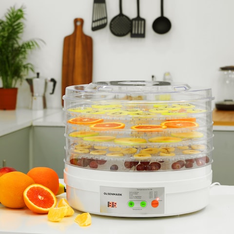 Food Dehydrator, 5pcs Tray, Adjustable Thermostat, OMFD2464, Four Heating Tubes, Dehydrate A Variety of Fruit, Vegetable, Meat or Traditional Herbal Medicinal Materials