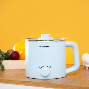 Olsenmark Multi Kettle, 1.6L Capacity, OMK2466  SS 304 Inner, Anti-Hot Outer Body, Over Heating &amp; Boil Dry Protection, Dual Power Setting, Tempered Break Resistant Glass Lid