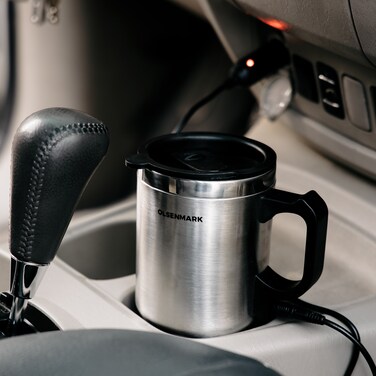 Car Electric Travel Mug, 0.5L Stainless Steel Mug, OMCK2482, Anti -Slip Sponge Design &amp; PP Handle, Travel Mug with Anti-Spill Lid, Durable Cigarette Lighter Cable
