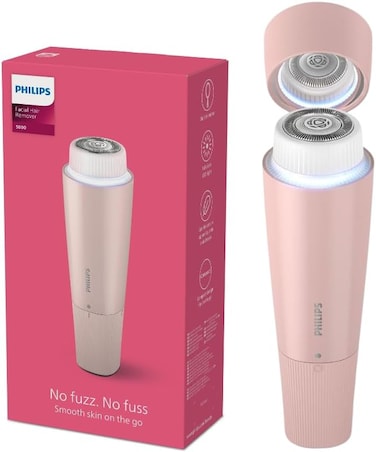 Philips 5000 Series Facial Hair Remover smooth skin on the go for upper lip, chin, cheeks, Lychee Pink