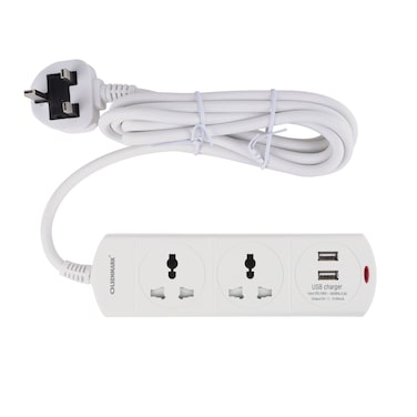 Olsenmark Power Socket- OMES1864D/ 2 Way Universal Sockets, 2-way USB Ports, Equipped with PP Fire Proof Housing and Child Safety Shutter/ 3-meter Cord, Ideal for Home, Office