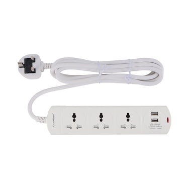 Olsenmark Power Socket- OMES1865D/ 3 Way Universal Sockets, 2-way USB Ports, Equipped with PP Fire Proof Housing and Child Safety Shutter/ 3-meter Cord, Ideal for Home, Office