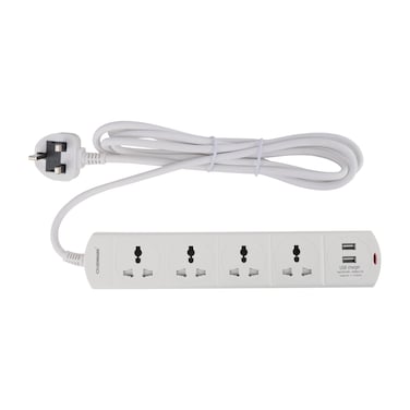 Olsenmark Power Socket- OMES1866D/ 4 Way Universal Sockets, 2-way USB Ports, Equipped with PP Fire Proof Housing and Child Safety Shutter/ 3-meter Cord, Ideal for Home, Office