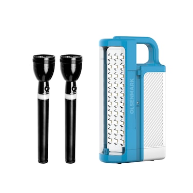 Olsenmark 2 Flashlight and LED Lantern- OMEFL2837/   90 Hours Operating/ Black and Blue, 2 Years Warranty