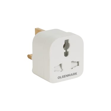 Olsenmark UK Pin to Universal Adaptor Plug- OMES1887/ PP Housing, Copper Parts and Pin, Global Compatibility/ Compact and Portable Design/ Perfect for Travelling/ White