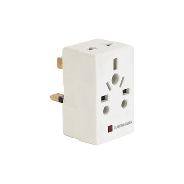 Olsenmark 3 Way Universal Adaptor- OMES1895/ Square Pin, Global Compatibility, Three Ports, Compact and Portable Design/ Perfect for Travelling, Office, Home/ White, 2 Years Warranty