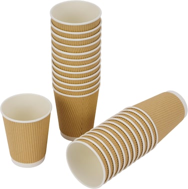 Packwell Ripple Paper Cups 8 Oz - Brown - Pack Of 25 - Triple-Wall Disposable Cups For Coffee, Tea &amp; Hot Beverages
