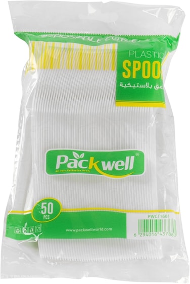 Packwell Plastic Spoon 50-Pieces, White