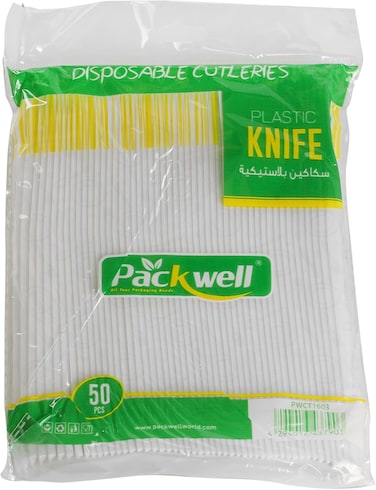 Packwell Plastic Knife 50-Pieces, White