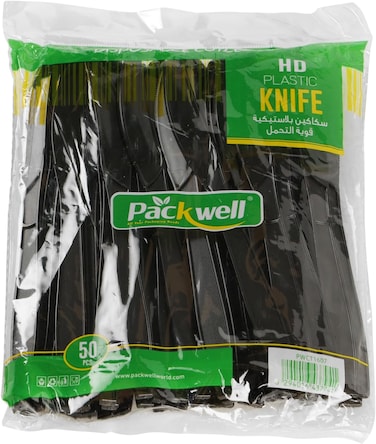 سكين بلاستيك HD من باكويل، 50 قطعة، اسود