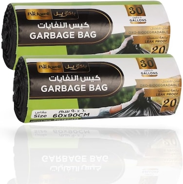 Packwell Garbage Bag Strong Black Color &amp; Bio-Degradable Heavy Duty Disposable Garbage 20 Pcs 60X90cm Pack Of 2 Pcs Roll Packwell Trash Bag