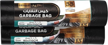 Packwell Trash Bag Garbage Bag Black Strong &amp; Bio-Degradable Heavy Duty Disposable Garbage 30 Pcs (15 * 2) 80X110cm Pack Of 2 Pcs Roll