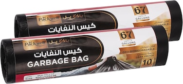 Packwell Garbage Bag Black Strong &amp; Bio-Degradable Heavy Duty Disposable Garbage 10 Pcs 105X125cm Pack Of 2 Pcs Roll