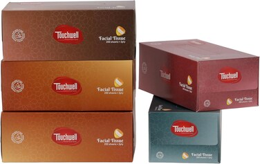 Touchwell Tissue Box 2 Ply Facial Tissue Set Of 5 Pcs 200 Sheet 2 Ply Perfect For Cleaning Face, Wiping Hands, Makeup Removal, Etc