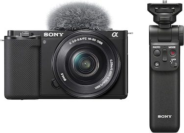 Sony Alpha ZV-E10L Interchangeable Lens Vlog Digital Camera With 16-50mm Lens And Free Sony Wireless Grip With Remote Control And Tripod Feature, 24.2MP, Black