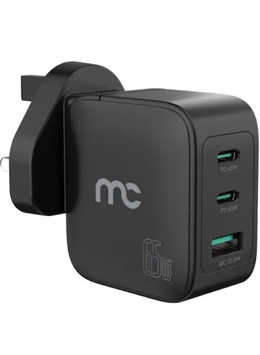 شاحن سفر GaN بقدرة 65W – شحن سريع مزدوج عبر USB-C، قابس قابل للطي، شاحن عالمي للابتوبات والهواتف