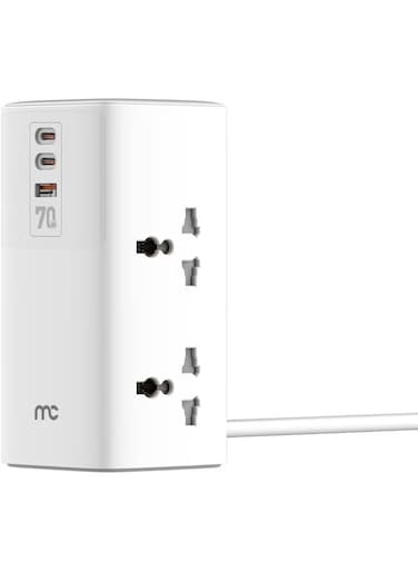 MYCANDY PS-D100 Power Socket &ndash; 70W   Fast Charging   Multi-Port Extension   Type-C &amp; USB-A Output   White