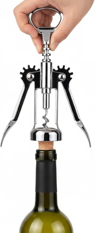 Wing Corkscrew Wine &amp; Beer Opener &ndash; 2-in-1 Stainless Steel Corkscrew with Ergonomic Wings for Smooth Wine &amp; Beer Opening