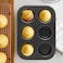 Non-Stick 6 CUP Muffin Pan, Carbon Steel Cupcake Baking Tray, Oven-Safe, Easy Release &amp; Easy Clean, Ideal for Muffins, Cupcakes &amp; Mini Cakes" " Black