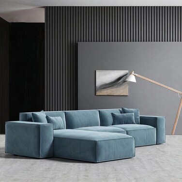 Karnak Carol Corner 3 Seater L-Shape Velvet Sofa - Cadet Blue