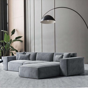 Karnak Carol Corner 3 Seater L-Shape Velvet Sofa - Dark Grey