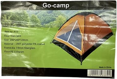 GO-CAMP 4-Person Tent 200x200x130cm &ndash; Portable Outdoor Camping Tent, 190T Polyester PA Coated