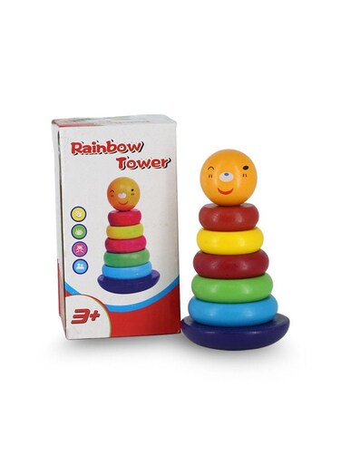 Rainbow Tower Tumbler Wooden Stacking Rings &ndash; Educational Toy for Kids 0-3 Years