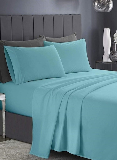 RISHAHOME 3-Piece Queen Bedsheet Set &ndash; Light Blue Microfiber, Soft &amp; Non-Allergic, 220x240 cm