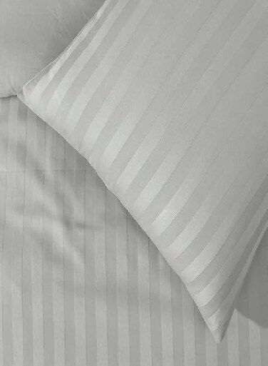 4-Piece Single Size Duvet Cover Set – Light Grey Striped, Fitted Sheet & Pillow Covers, Microfiber