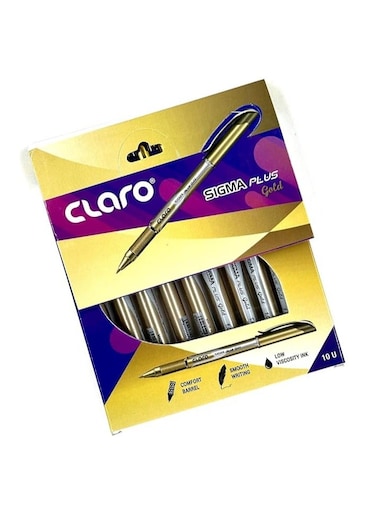 Sigma Plus Gold Pen 1.0mm &ndash; Smooth Writing Ballpoint Pens, Pack of 10
