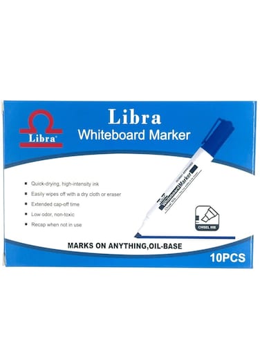 Whiteboard Markers - Pack of 10, Assorted Colours, Chisel Tip, Quick-Drying &amp; Non-Toxic Ink