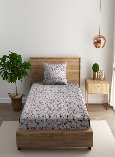 2-Piece Single Cotton Bedsheet Set 180 TC &ndash; 100% Cotton, Soft &amp; Breathable with Pillow Cover