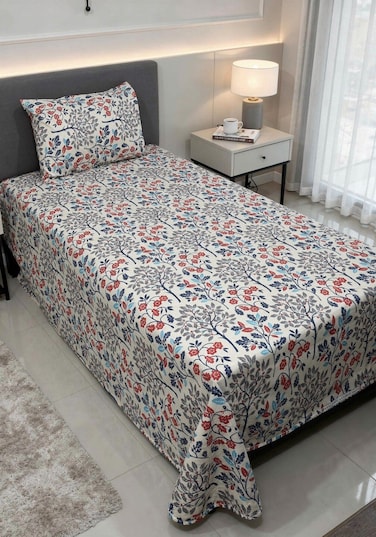2-Piece Single Cotton Bedsheet Set 180 TC &ndash; Soft, Breathable with 1 Pillow Cover
