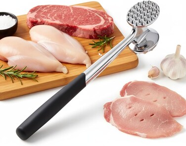 Double-Sided Meat Tenderizer Hammer &ndash; Heavy Duty Meat Mallet Kitchen Pounder Tool with Comfortable Grip Handle for Steak, Beef, Poultry, Fish &amp; Frozen Cuts