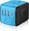 SAUNORCH Universal International Travel Power Adapter W/High Speed 2.4A USB-A, 3.0A USB-C Wall Charger, European Adapter, Worldwide AC Outlet Plugs Adapters for Europe, UK, US, AU, Asia-Blue

